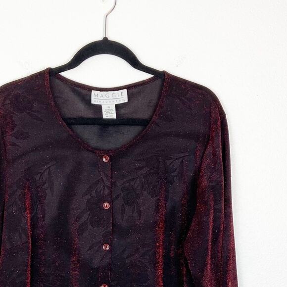 Maggie McNaughton Black Red Shimmer Blouse Top 1X - Picture 3 of 6